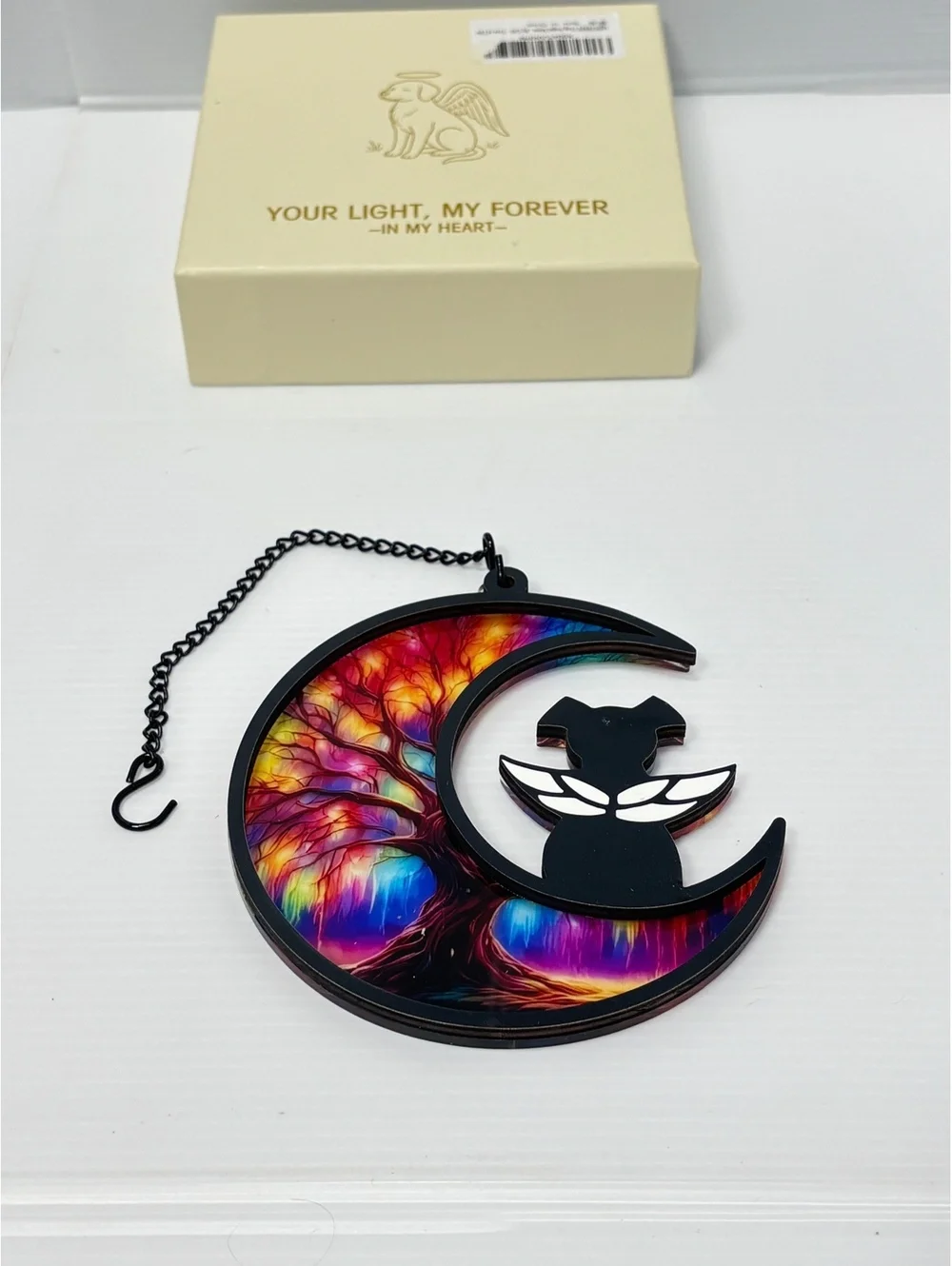 Colorful Tree Angel Dog Moon Suncatcher Window Hanging Pet Memorial Gift Box New